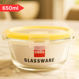 Di0003 Cello Fit & Fresh Clip-O Round Glass Storage Container - 650ml