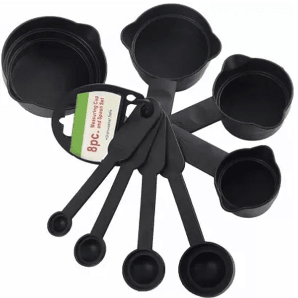 0106 Plastic Measuring Cups and Spoons (8 Pcs, Black)