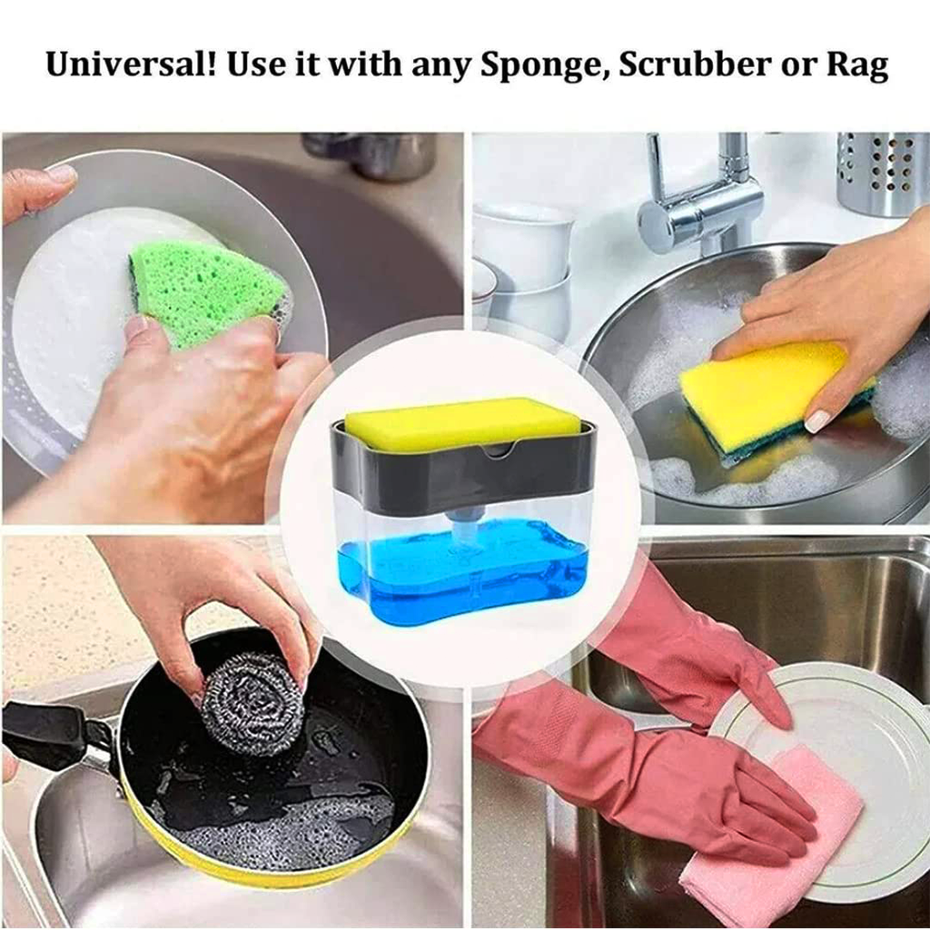 1264 2 in 1 Liquid Soap Dispenser on Countertop with Sponge Holder Amd Deodap