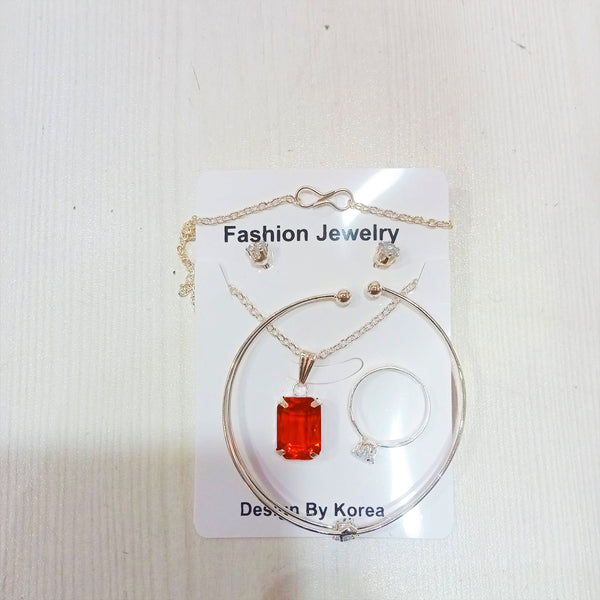 AM5625 Silver Plated Korean pendent Jewellery Set for Women and Girls - (Pack of 4 Pcs)