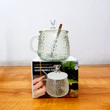 AM5059 Glass Textured Coffee Mug with Lid and Spoon - Transparent