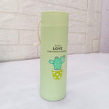 AM5216 Cactus love Print Glass Water Bottle with Foodgrade Silicone Plastic - 450ml - Glass Bottle - Leak Proof - BPA Free For School, College, Travel - Easy to carry - Multicolour - Pack of 1