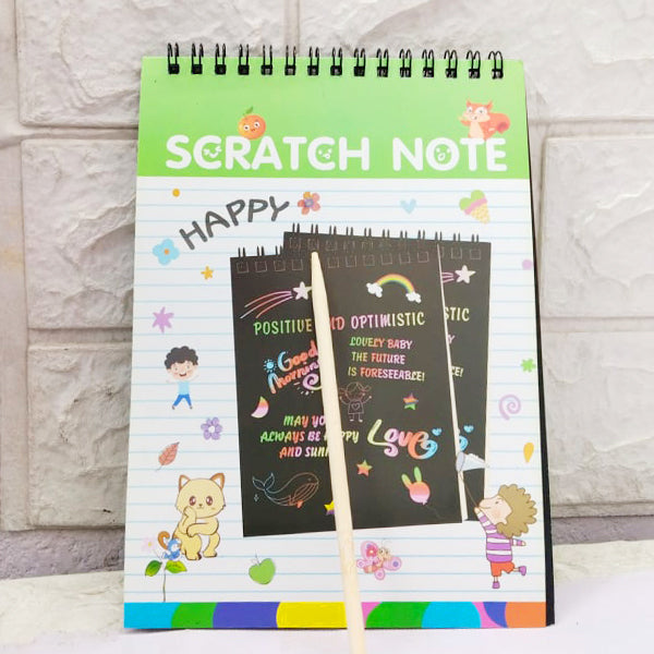 AM5280 Scratch Notebook with Wooden Stylus for Kids Art (Size - 20x14cm, Pack of 1 Pcs)