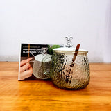 AM5059 Glass Textured Coffee Mug with Lid and Spoon - Transparent