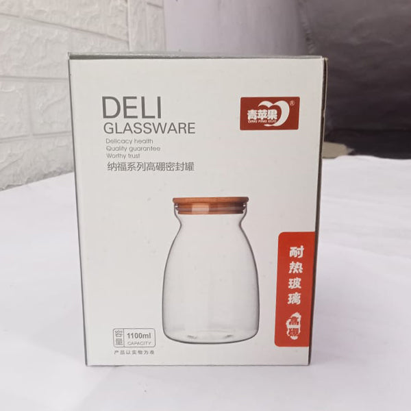 AM5382 DELI SOGA AIRTIGHT GLASS STORAGE JAR WITH BAMBOO LID, 1100 ML, 1 PIECE (GPG31-3)