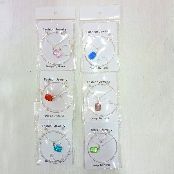 AM5625 Silver Plated Korean pendent Jewellery Set for Women and Girls - (Pack of 4 Pcs)