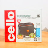 AM5450 Cello Royale Round Glass Lunch Box 400ml x 3 N with Jacket & Glass Water Bottle 500ml with 2 Spoons (Pack of 4Pc)