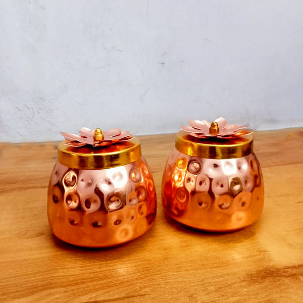 AM0720 Gold Plated Pot Shape Dry Fruit Bowl with Tray (Flower Design),