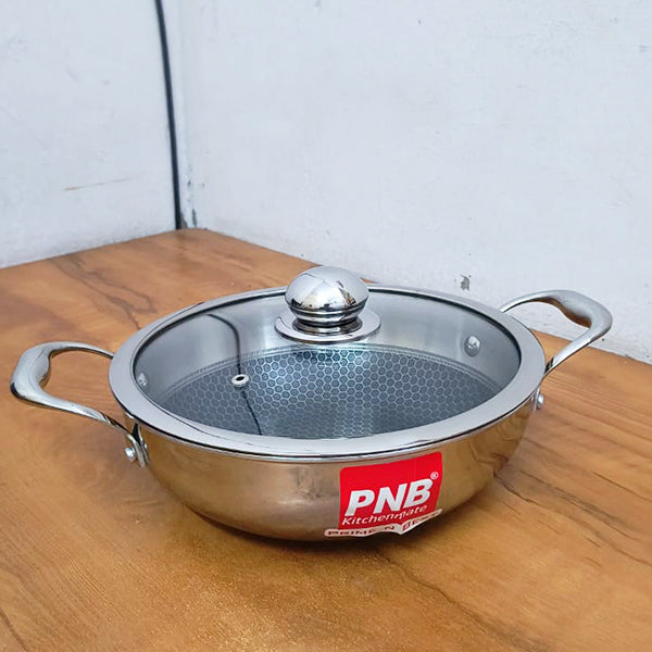 AM3926 PNB Kitchenmate Triply Karahi With Glass Lid 24cm