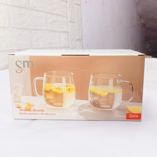 AM5376 Shine Max Transparent Glass Heat Resistant Tea - Coffee Mug (Set Of 2 Pcs)