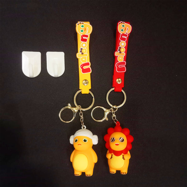 AM5892 3D MultiDesign Silicone Cartoon Animal 2 Keychains with 2 Hooks