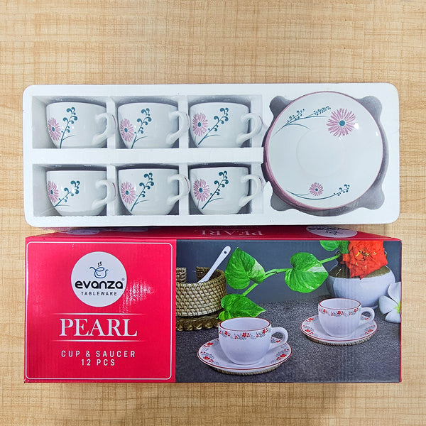 AM6002 Evanza Tableware Pearl & Oyster Cup & Saucer Set of 12 Pc