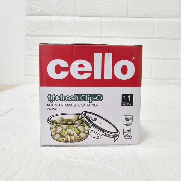 Di0001 Cello Fit & Fresh Clip-O Round Glass Storage Container - 240ml