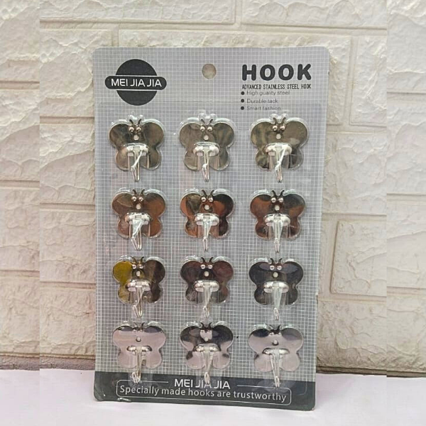 AM2182 Best Hook Butterfly Shape 12Pcs Steel Silver Hooks for Wall
