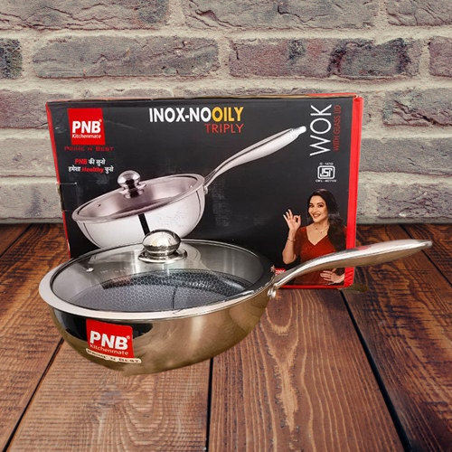 AM3917 PNB TRIPLY WOK WITH GLASS LID 28CM
