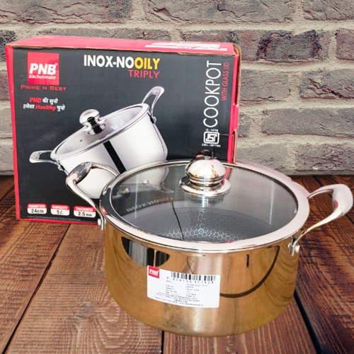 AM3913 PNB Kitchenmate Triply Cookpot with Glass Lid 24Cm