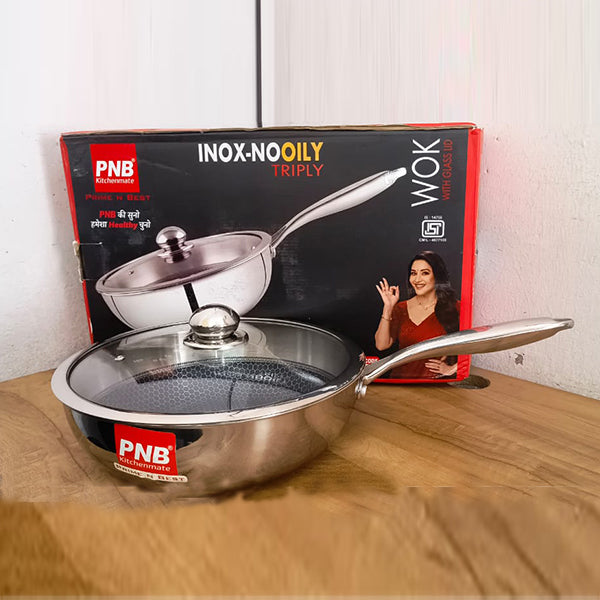 AM3917 PNB TRIPLY WOK WITH GLASS LID 28CM