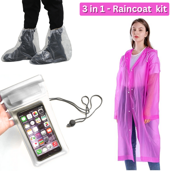 AM5606 3 In 1 Rain Cover Kit - Raincoat with Mobile Cover & Shoe Cover