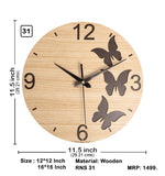 AM0607 Wooden Round Shape  Wall Clock Butterfly design for Home -11.5x11.5