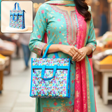 AM6283 Small Vibrant Butterfly Print Jute Bag - Zippered Multi-Purpose Shoulder Bag