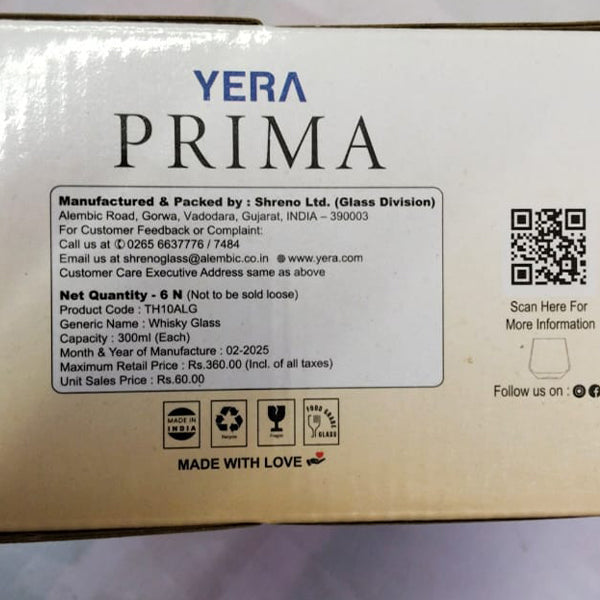 AM5210 YERA Prima OAK Whisky Glass Set of 6 Pcs - Each 300Ml