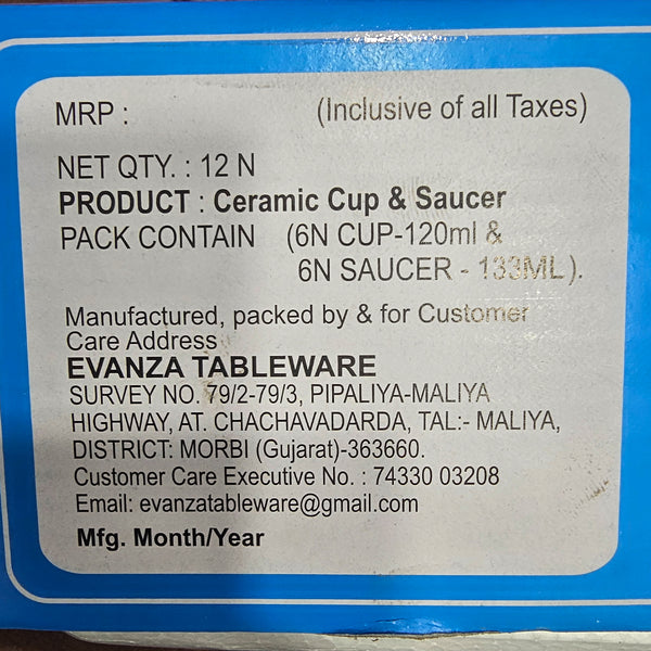 AM6002 Evanza Tableware Pearl & Oyster Cup & Saucer Set of 12 Pc