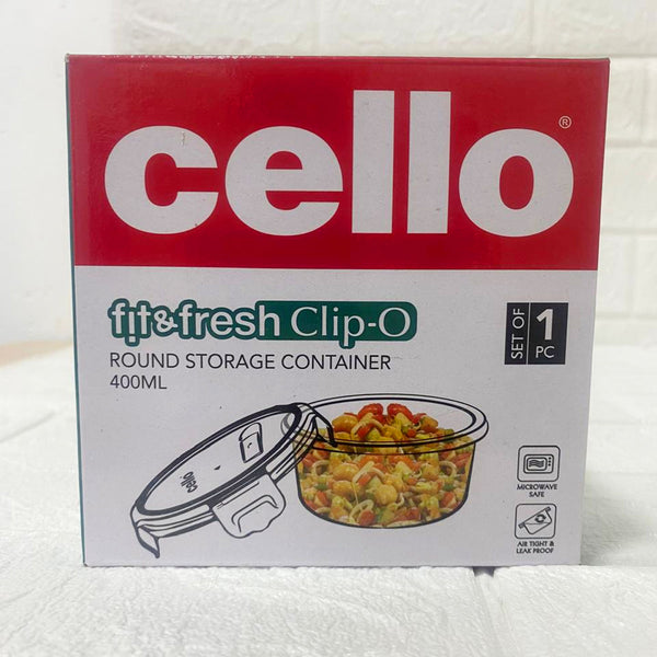 Di0002 Cello Fit & Fresh Clip-O Round Glass Storage Container - 400ml