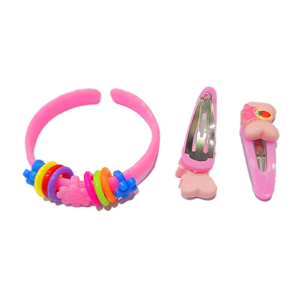 AM1037 Lovely Kids Hair Accessories Sets, Iron Plastic Snap Hair Clips and Bangles, with Girl Resin, Mixed Color