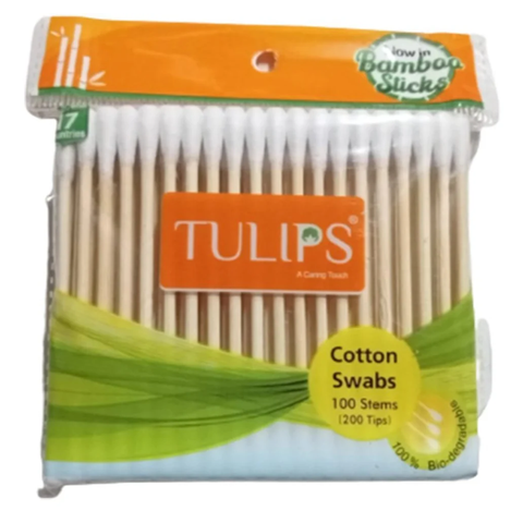3239 Tulips Cotton Ear Buds With Bamboo Sticks 100 Stems (200 Tips)