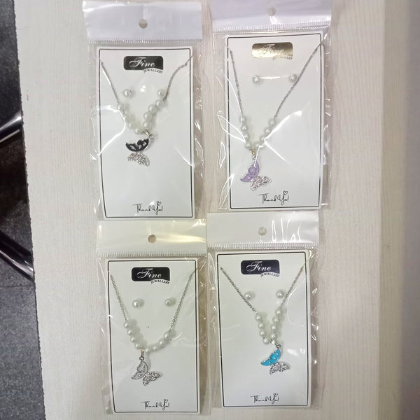 AM5774 Butterfly Pendant Necklace Pearl Jewellery and Pearl Earings- For Women Imitation Pearl Multilayer