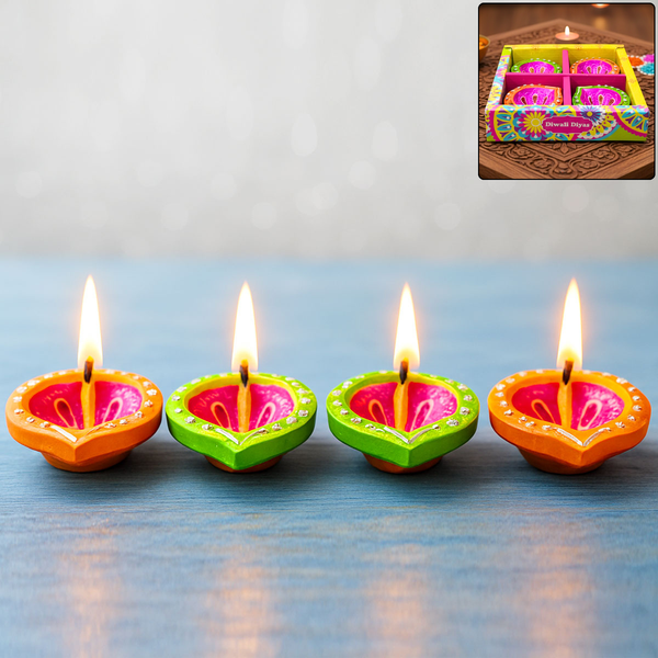 Di0382 Handmade Decorative Diwali Diyas Set of 4 – Multi-Design