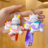 AM5892 3D MultiDesign Silicone Cartoon Animal 2 Keychains with 2 Hooks