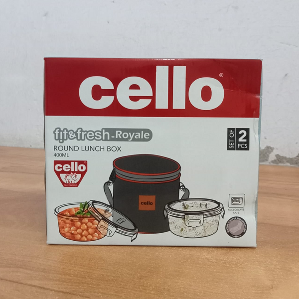 AM5447 Cello Royale Round Glass Lunch Box 400ml x 2 N with Jacket (Vr) (Pack of 2Pc)