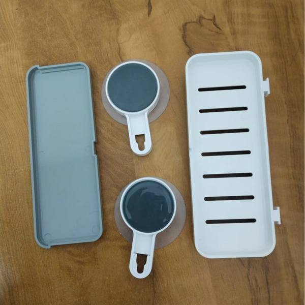 AM5479 Adhesive Soap Dish Holder with Drain- Weight Bathroom Shelf -Kitchen Holder for Soap Shampoo White-Layfoo