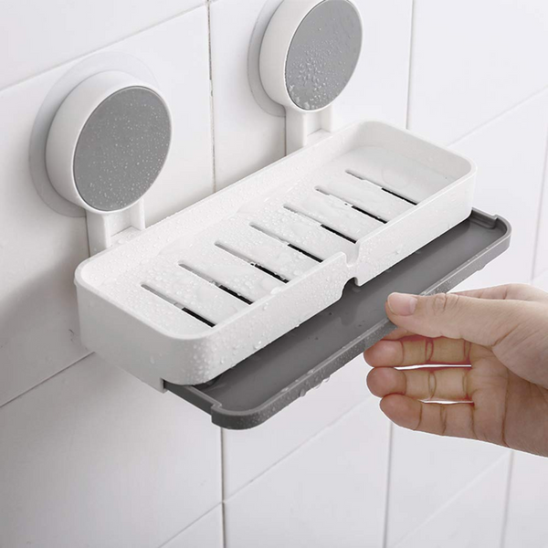 AM5479 Adhesive Soap Dish Holder with Drain- Weight Bathroom Shelf -Kitchen Holder for Soap Shampoo White-Layfoo