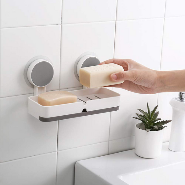 AM5479 Adhesive Soap Dish Holder with Drain- Weight Bathroom Shelf -Kitchen Holder for Soap Shampoo White-Layfoo
