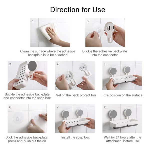 AM5479 Adhesive Soap Dish Holder with Drain- Weight Bathroom Shelf -Kitchen Holder for Soap Shampoo White-Layfoo