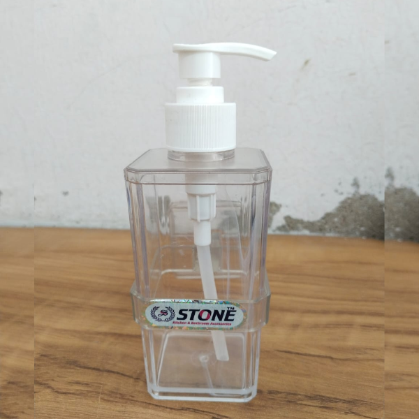 AM5395 STONE Handwash Soap & Liquid Dispenser (Pack of 1 with stand ) - White-Transparrent, Dispenser with Plastic Pump