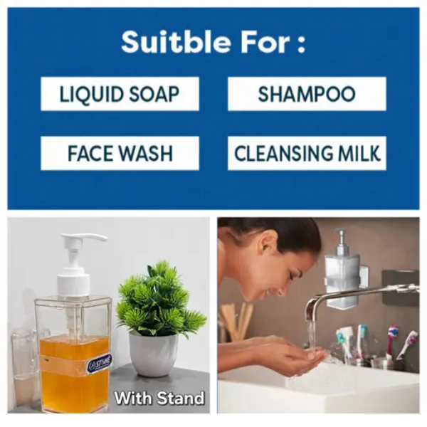 AM5395 STONE Handwash Soap & Liquid Dispenser (Pack of 1 with stand ) - White-Transparrent, Dispenser with Plastic Pump