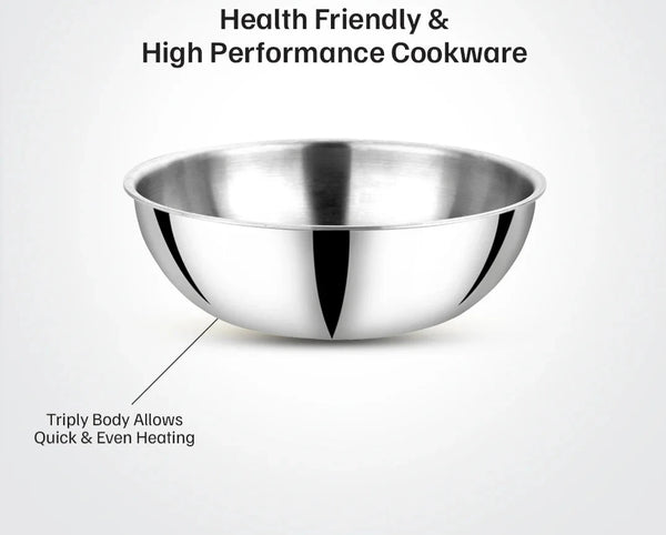 AM2958 Madhuram Prime Quality Triply Stainless Steel Kadai WithOut Handle (26 cm)