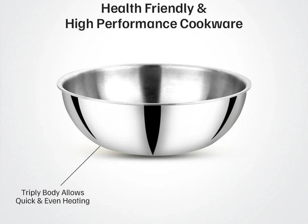 AM2957 Madhuram Prime Quality Triply Stainless Steel Kadai WithOut Handle (24 cm)