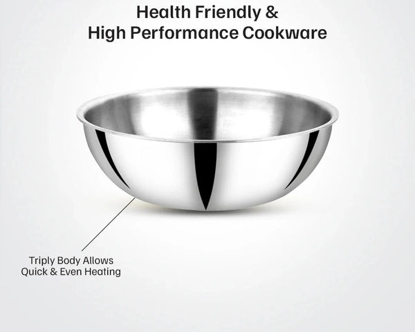 AM2956 Madhuram Prime Quality Triply Stainless Steel Kadai WithOut Handle (22 cm)