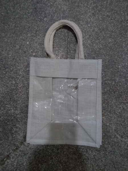 AM0592 Transparent Jute Bag  Eco-Friendly Plain Jute Bag for Tiffin  (L 11" x W 6" x H 11" )