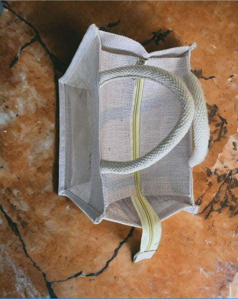 AM0592 Transparent Jute Bag  Eco-Friendly Plain Jute Bag for Tiffin  (L 11" x W 6" x H 11" )