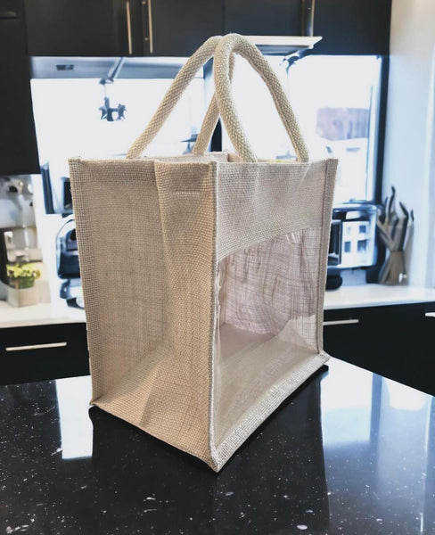 AM0592 Transparent Jute Bag  Eco-Friendly Plain Jute Bag for Tiffin  (L 11" x W 6" x H 11" )