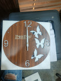 AM0607 Wooden Round Shape  Wall Clock Butterfly design for Home -11.5x11.5