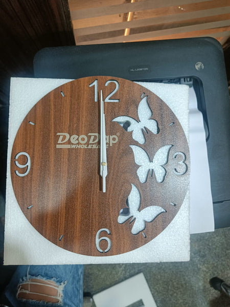 AM0607 Wooden Round Shape  Wall Clock Butterfly design for Home -11.5x11.5