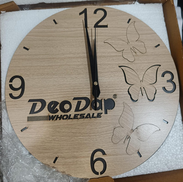 AM0599 Wooden Round Shape  Wall Clock 3-Butterfly design for Home -11.5x11.5