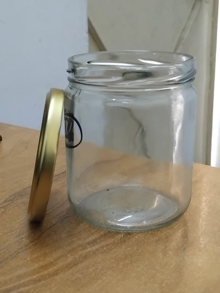 AM3010 Round Small Glass Jar With Golden Lid (446ml) - For Kitchen Storage And Transparent 1 Pcs
