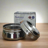 AM2996 Madhuram Prime Quality Jackpot Clear (1) Glass Lid Stainless Steel Tin Small Container 1 Piece
